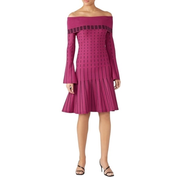 Prabal Gurung Collective Striped Off Shoulder Dress Magenta Size 6 - Picture 4 of 12